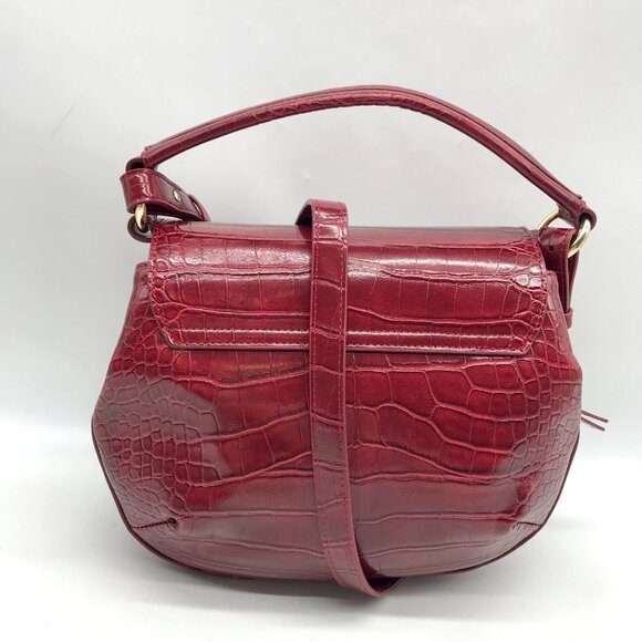 Emporio Armani Burgundy Croc Embossed Leather Crossbody Bag - Picture 2 of 10